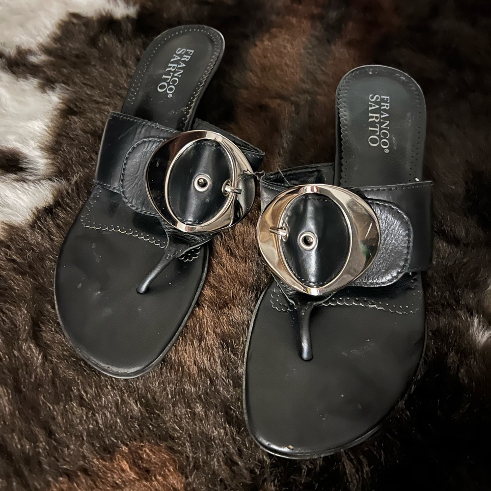 Franc Sarto black open toed heels